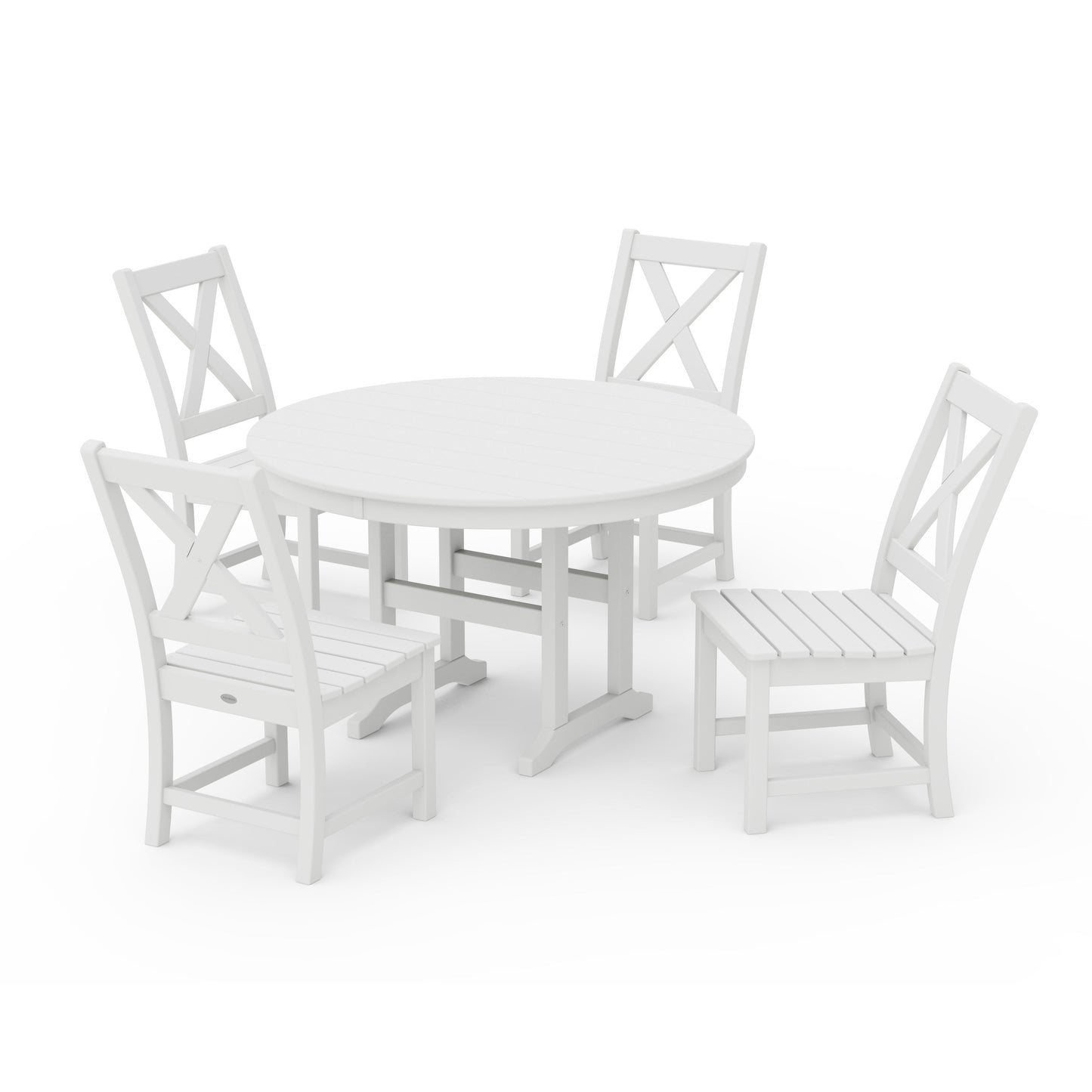 POLYWOOD Braxton Side Chair 5-Piece Round Dining Set — White