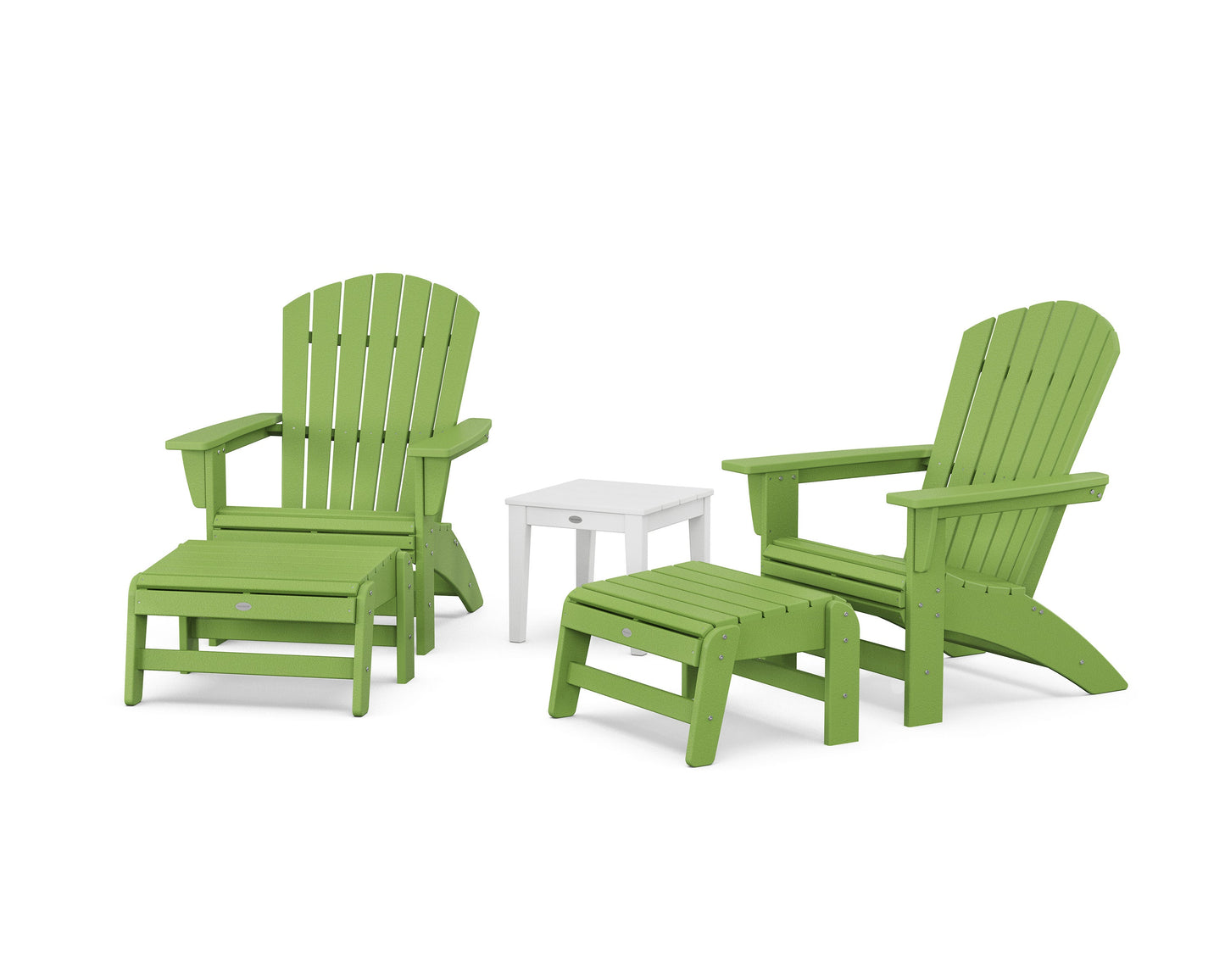 POLYWOOD 5-Piece Nautical Grand Adirondack Set with Ottomans and Side Table — Lime / White