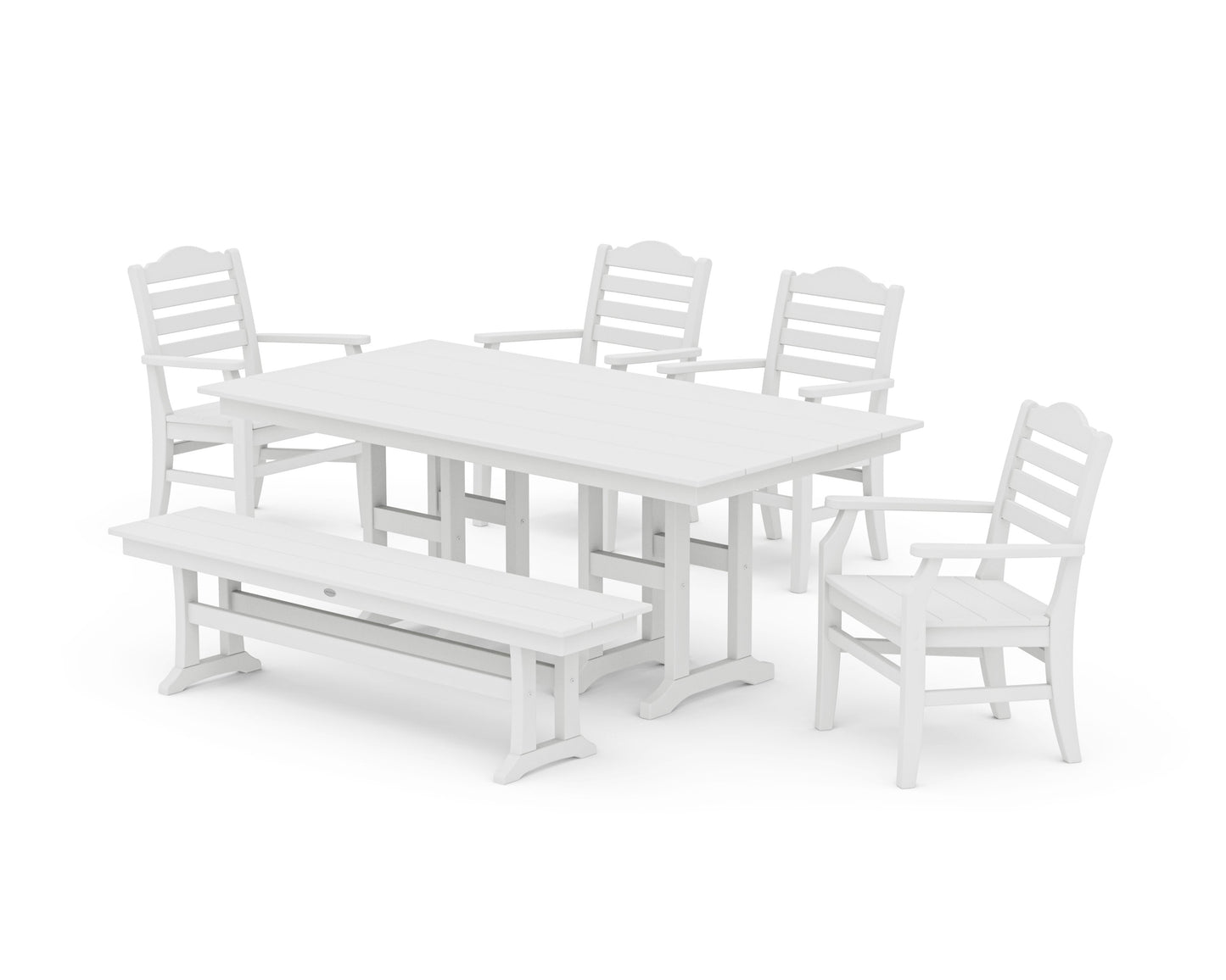 POLYWOOD Savannah 6-Piece Farmhouse Dining Set with Bench — White