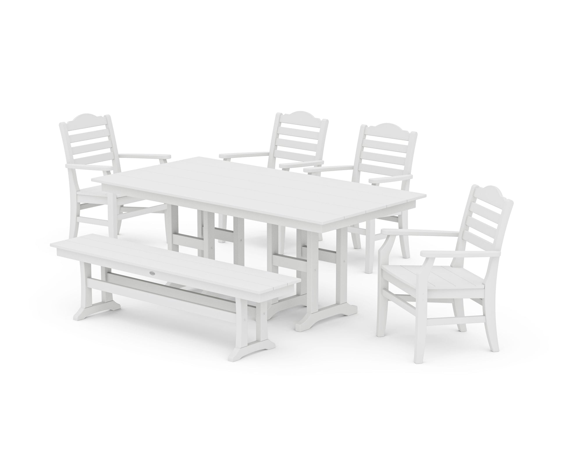 POLYWOOD Savannah 6-Piece Farmhouse Dining Set with Bench — White