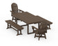 POLYWOOD Vineyard Curveback Adirondack Swivel Chair 5-Piece Dining Set with Benches — Kona