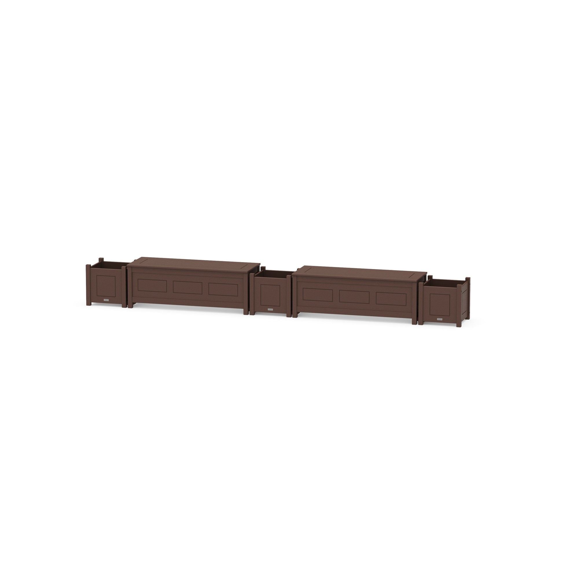 POLYWOOD 48" Country Living Straight Double Planter Storage Bench Set — Mahogany