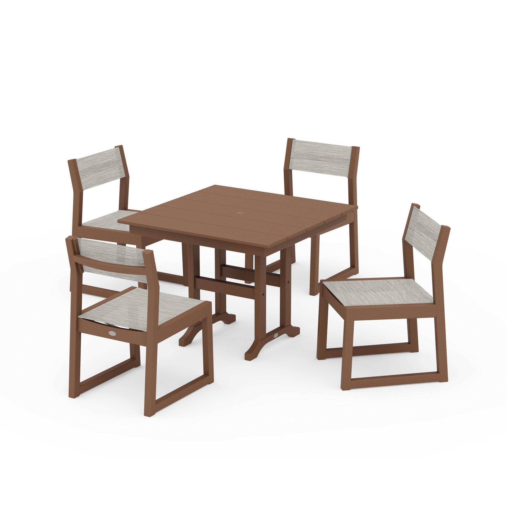 POLYWOOD EDGE Sling Side Chair 5-Piece Farmhouse Dining Set — Teak / Birch Sling