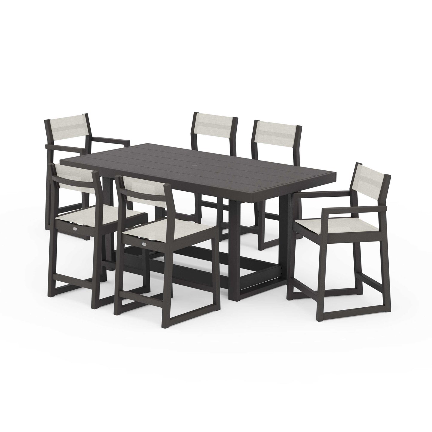 POLYWOOD EDGE Sling 7-Piece Counter Table Set — Vintage Coffee / Parchment Sling