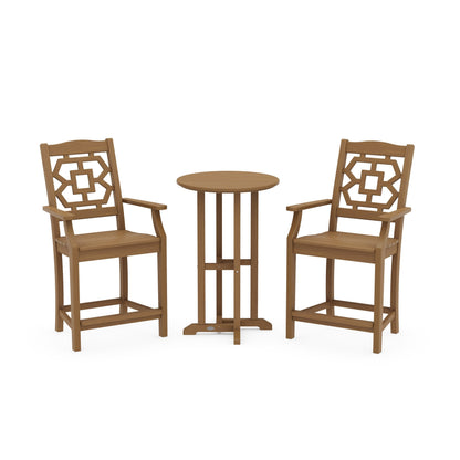POLYWOOD Chinoiserie 3-Piece Farmhouse Bistro Counter Set — Natural