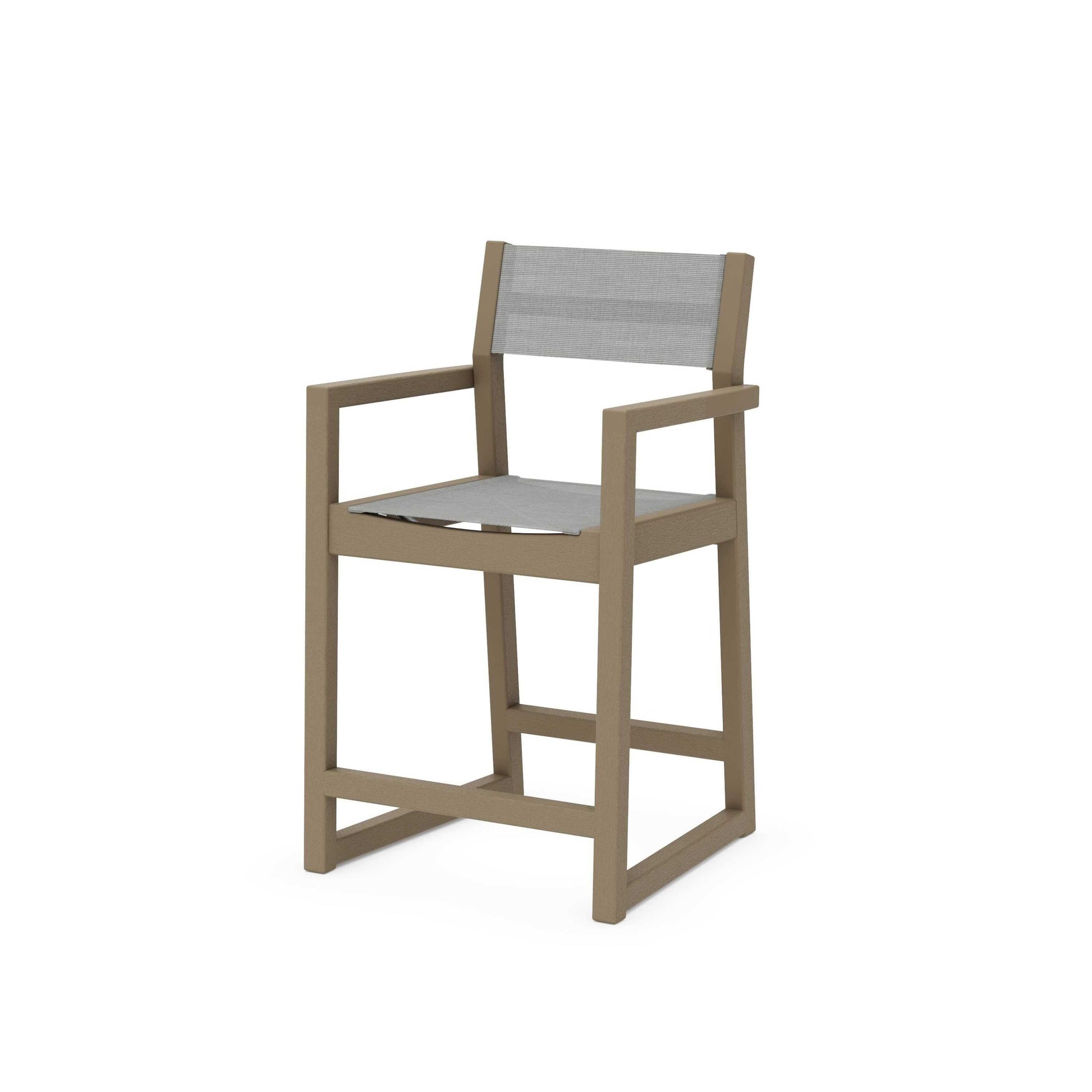 POLYWOOD EDGE Sling Counter Arm Chair — Vintage Sahara / Metallic Sling