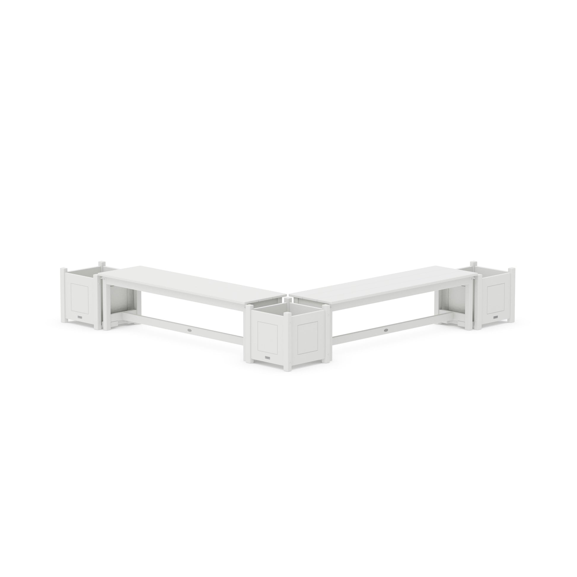 POLYWOOD 60" Country Living L- Shaped Planter Bench Corner Set — White