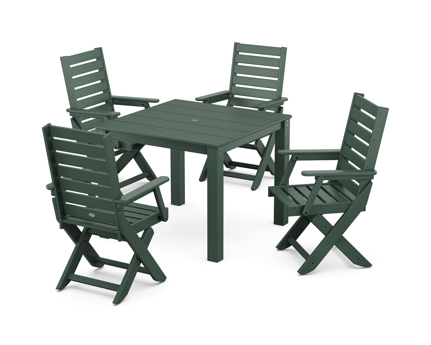 POLYWOOD Captain Folding Chair 5-Piece Parsons Dining Set — Green