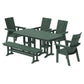 POLYWOOD Modern Curveback Adirondack 6-Piece Dining Set with Bench — Green