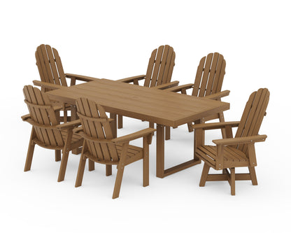 POLYWOOD Vineyard Curveback Adirondack Swivel Chair 7-Piece Dining Set — Natural