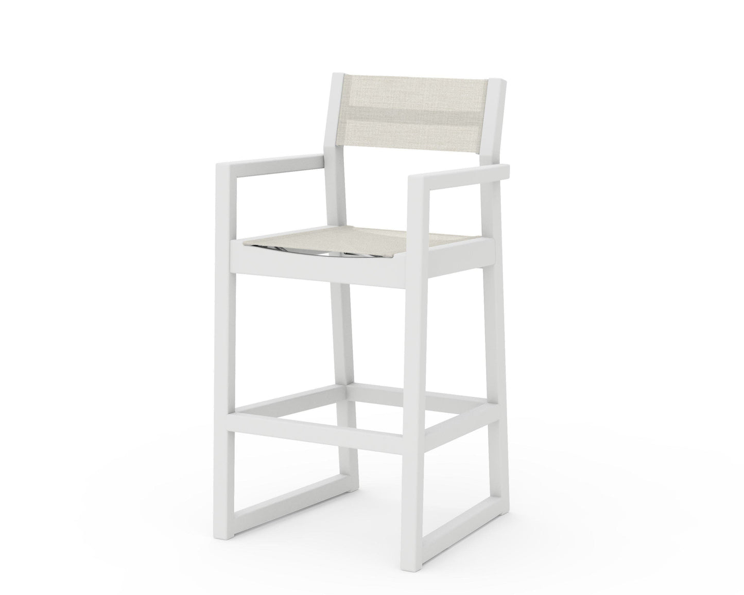 POLYWOOD EDGE Sling Bar Arm Chair — White / Parchment Sling