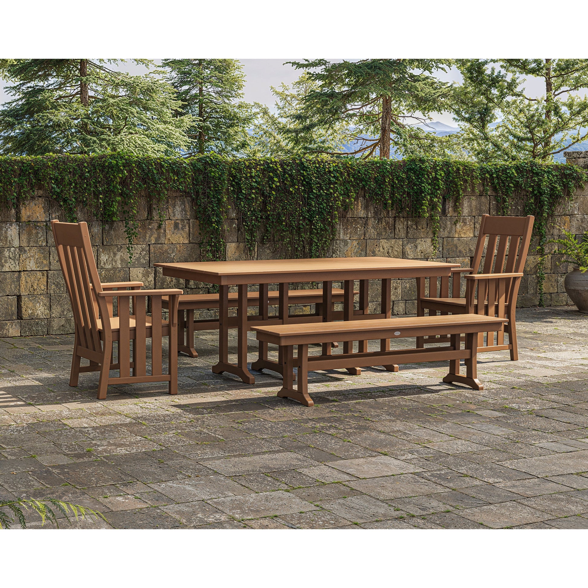 POLYWOOD Acadia 5-Piece Farmhouse Dining Set with Benches