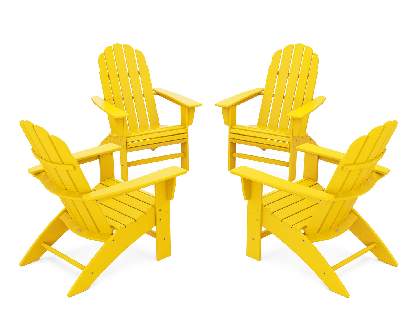 POLYWOOD 4-Piece Vineyard Curveback Adirondack Chair Conversation Set — Lemon
