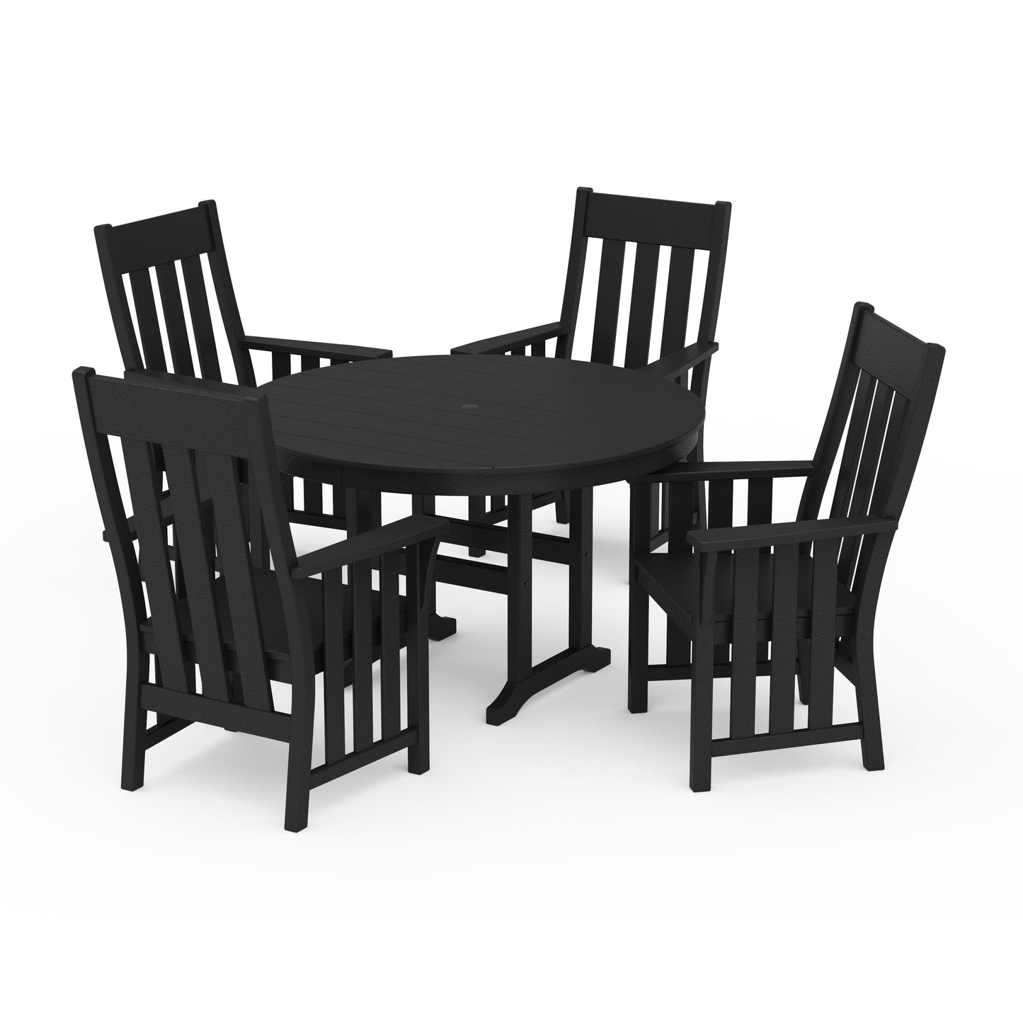 POLYWOOD Acadia 5-Piece Round Farmhouse Dining Set — Black