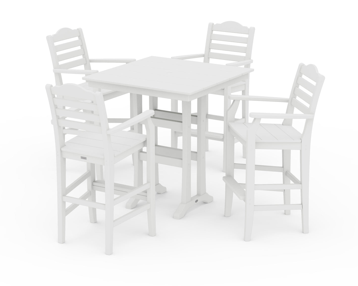 POLYWOOD Savannah 5-Piece Farmhouse Bar Set with Trestle Legs — White