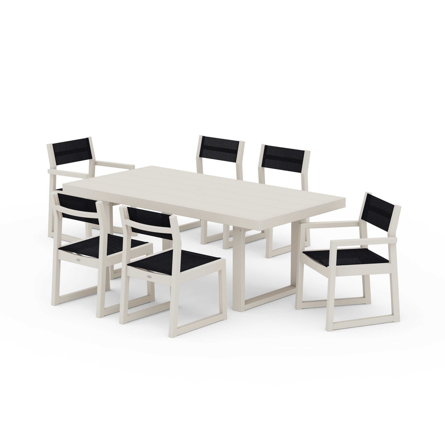 POLYWOOD EDGE Sling 7-Piece Dining Set — Sand / Black Sling