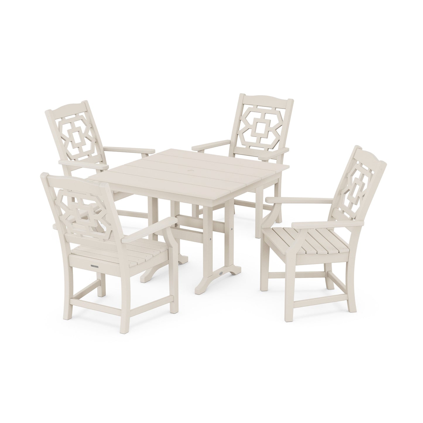 POLYWOOD Chinoiserie 5-Piece Farmhouse Dining Set — Sand