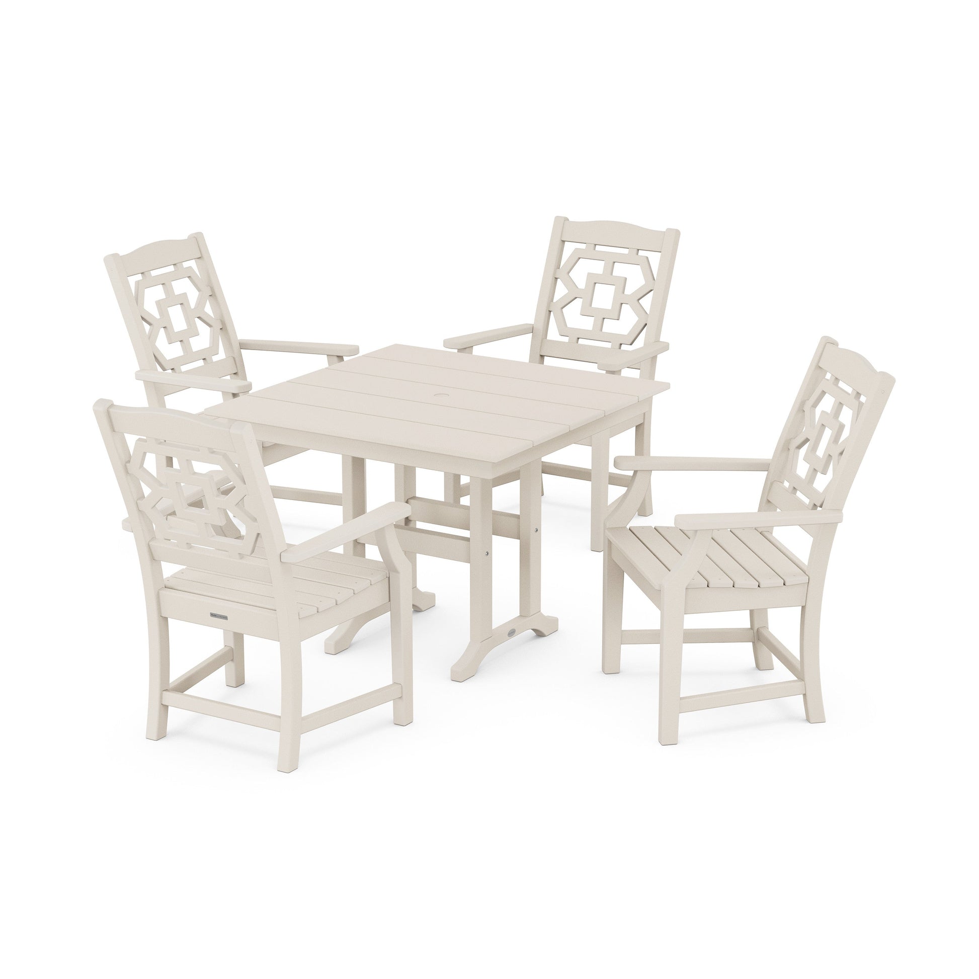 POLYWOOD Chinoiserie 5-Piece Farmhouse Dining Set — Sand