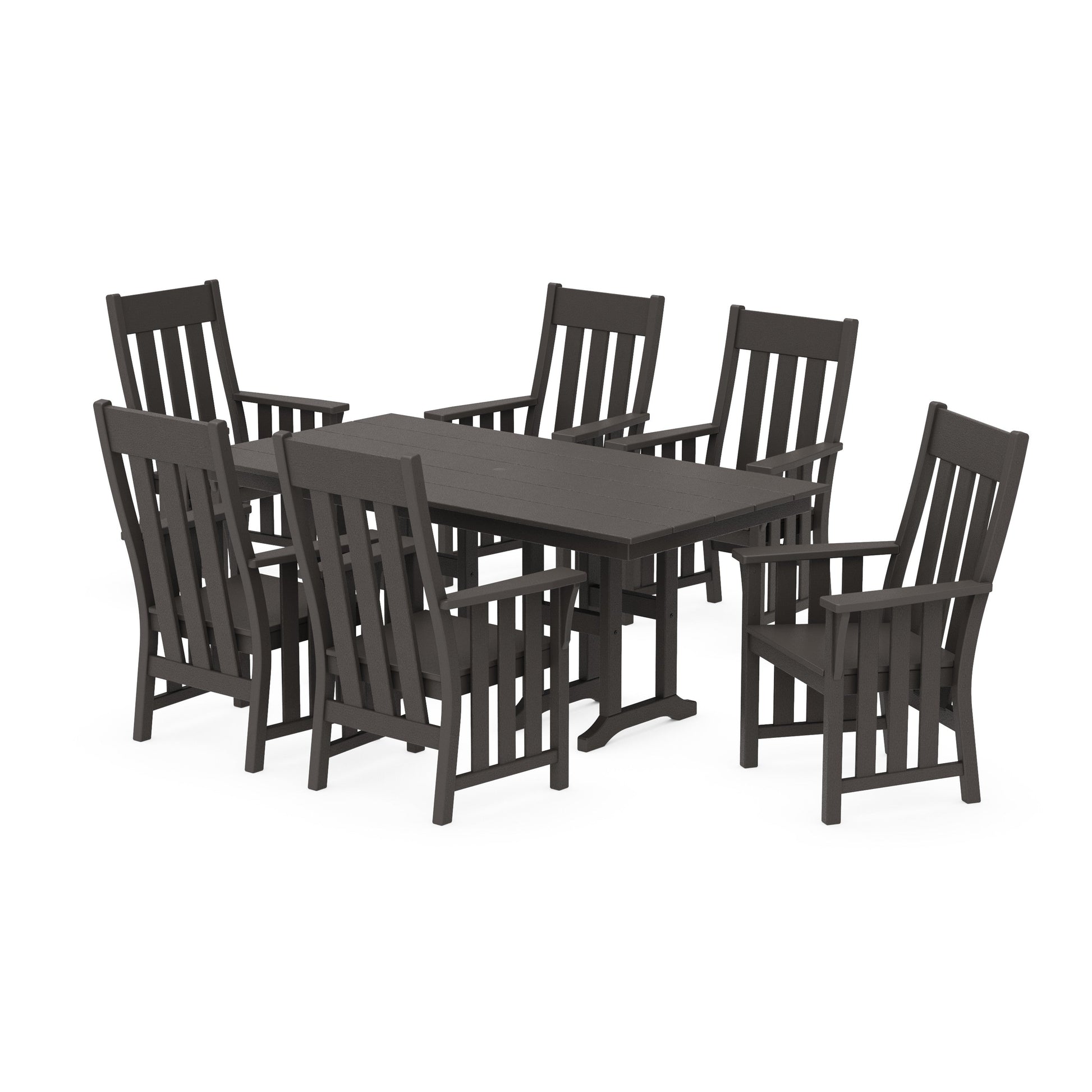 POLYWOOD Acadia Arm Chair 7-Piece Farmhouse Dining Set — Vintage Coffee