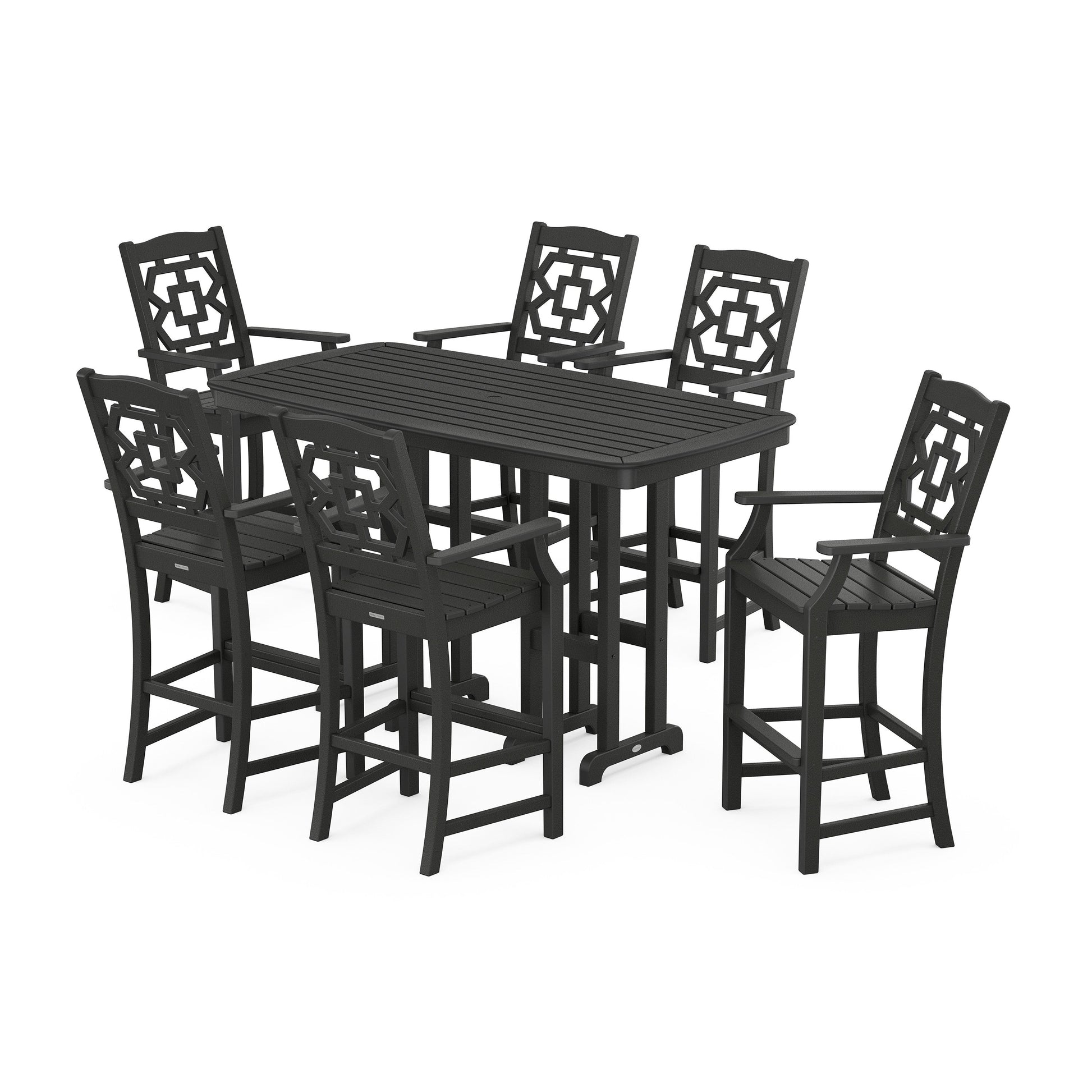 POLYWOOD Chinoiserie Arm Chair 7-Piece Bar Set — Black