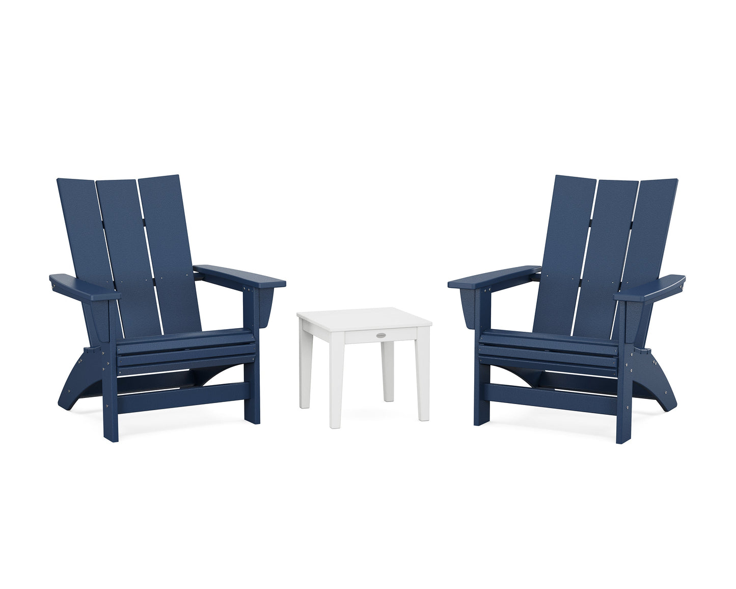 POLYWOOD 3-Piece Modern Grand Adirondack Set — Navy / White