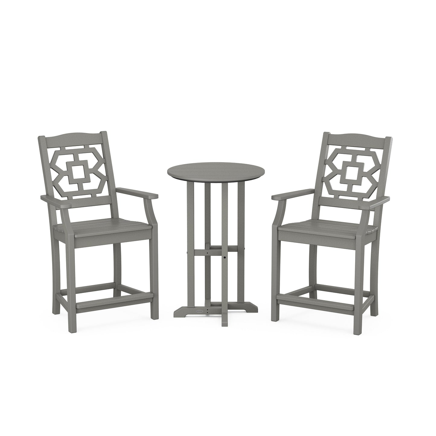 POLYWOOD Chinoiserie 3-Piece Farmhouse Bistro Counter Set — Slate Grey