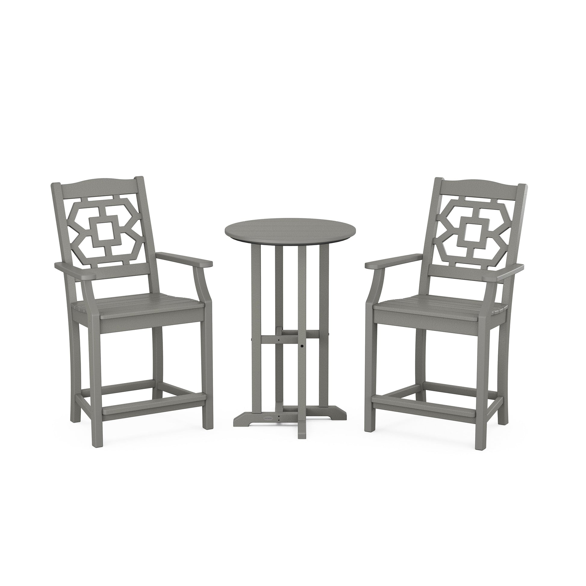POLYWOOD Chinoiserie 3-Piece Farmhouse Bistro Counter Set — Slate Grey