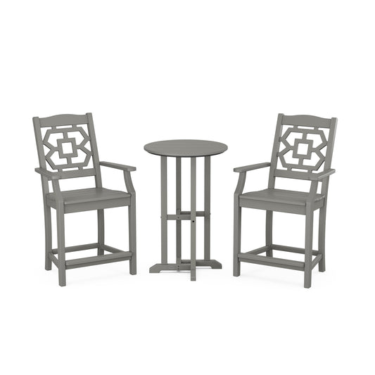 POLYWOOD Chinoiserie 3-Piece Farmhouse Bistro Counter Set — Slate Grey