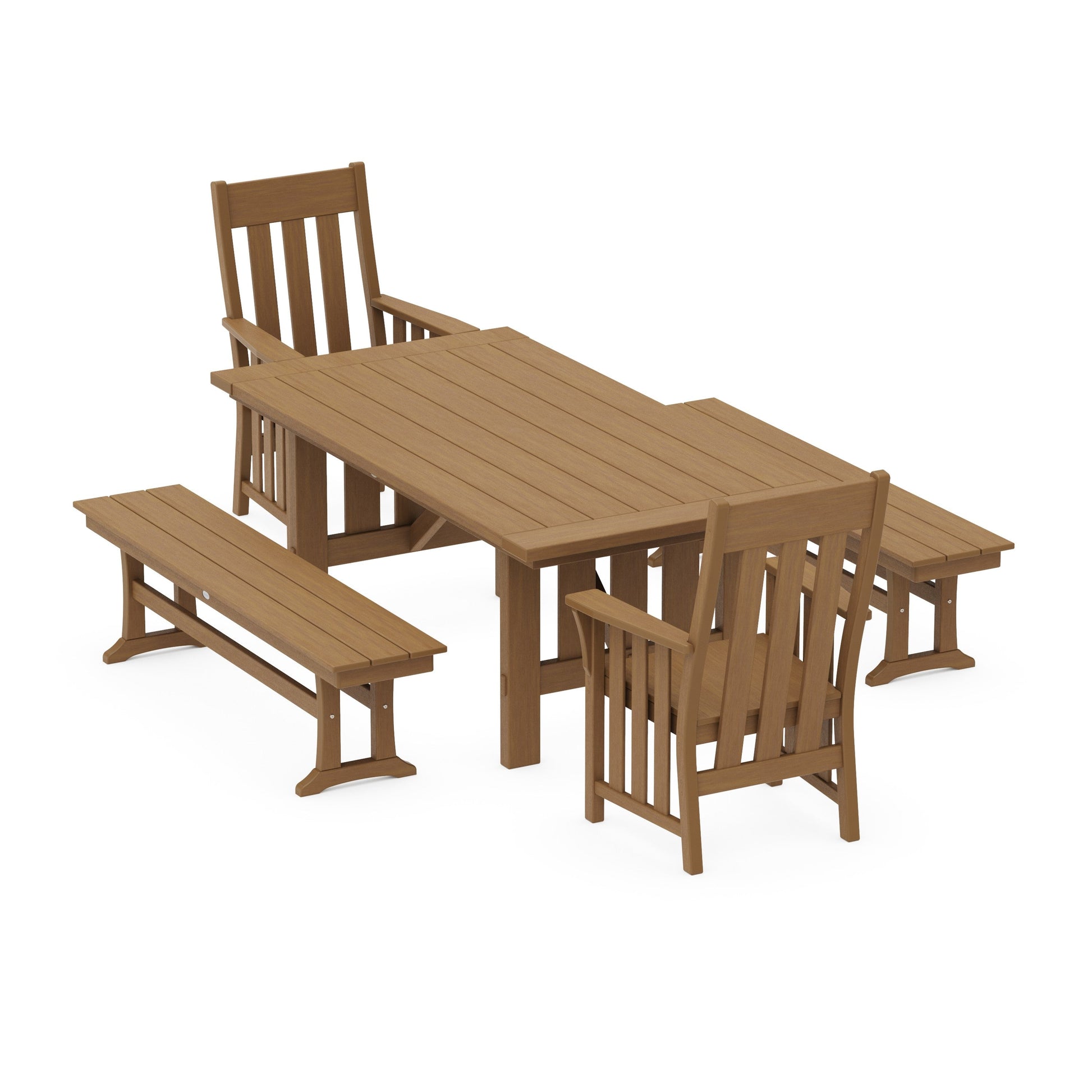 POLYWOOD Acadia 5-Piece Dining Set with Benches — Natural