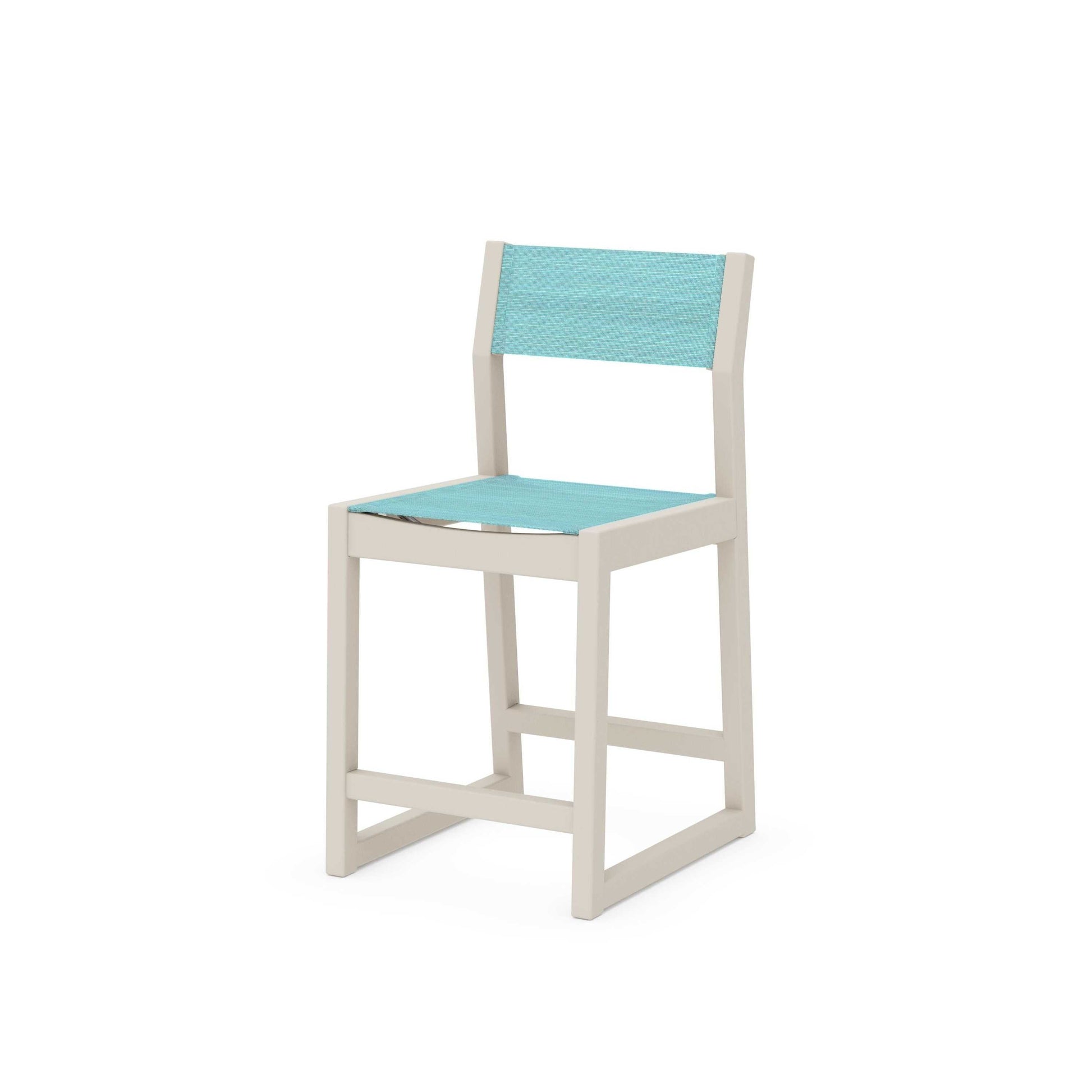 POLYWOOD EDGE Sling Counter Side Chair — Sand / Dupioni Aquamarine Sling