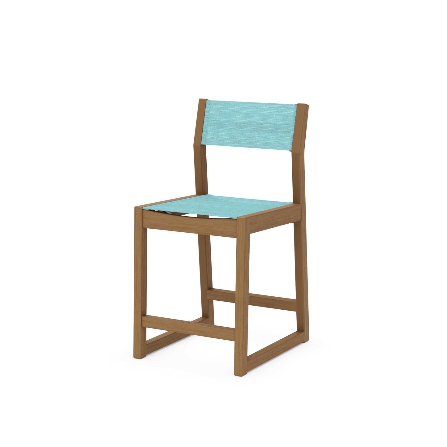 POLYWOOD EDGE Sling Counter Side Chair — Natural / Dupioni Aquamarine Sling