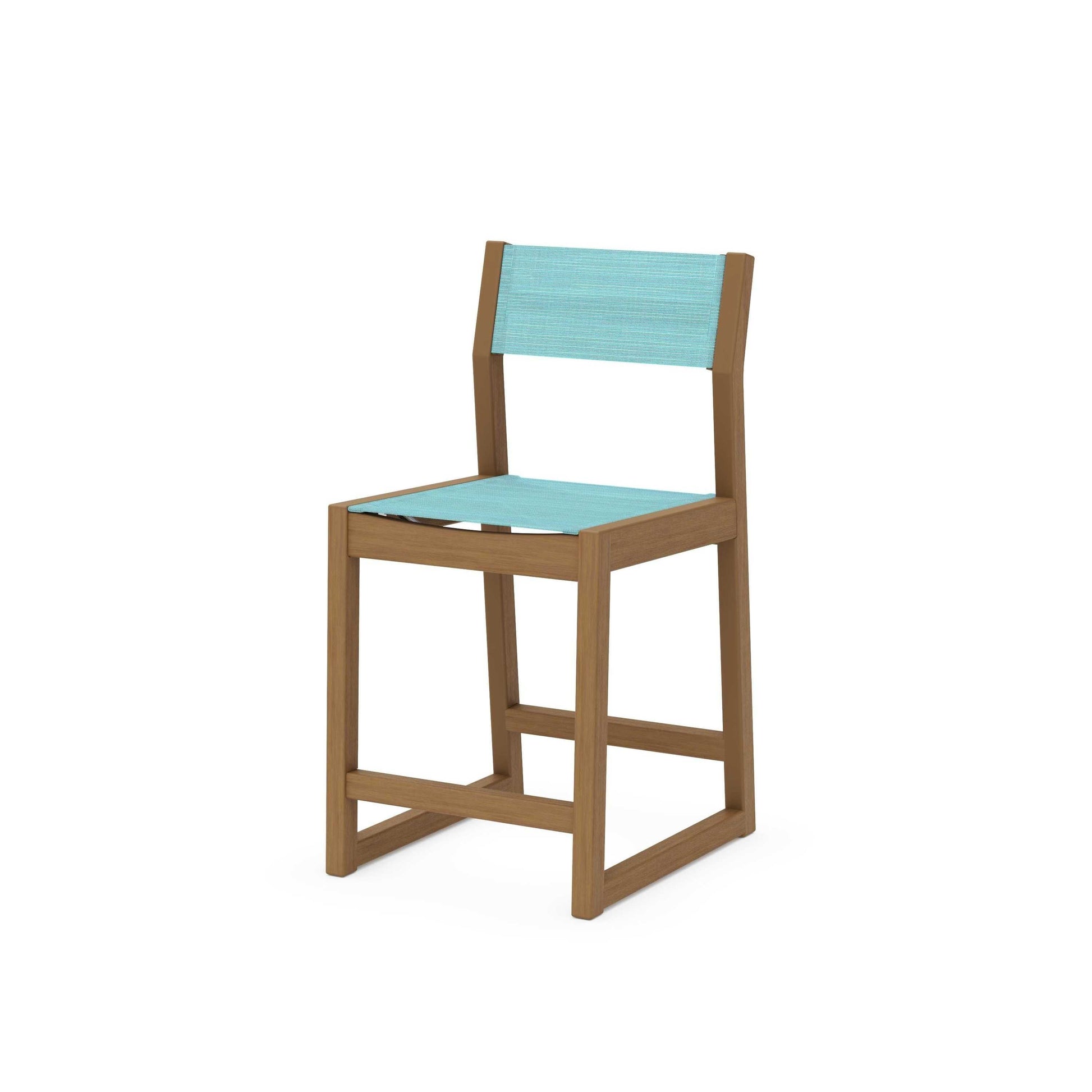 POLYWOOD EDGE Sling Counter Side Chair — Natural / Dupioni Aquamarine Sling