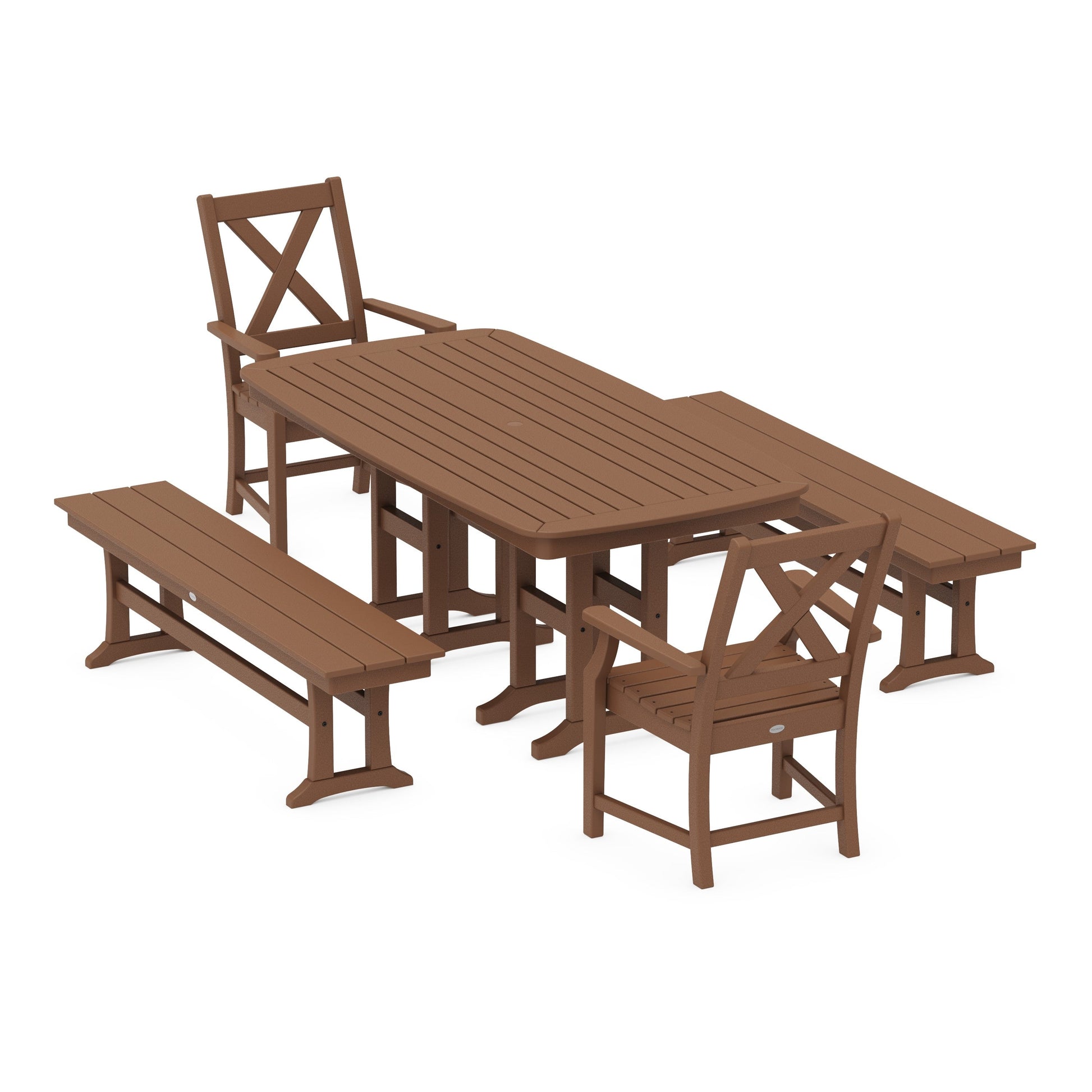POLYWOOD Braxton 5-Piece Dining Set with Benches — Teak