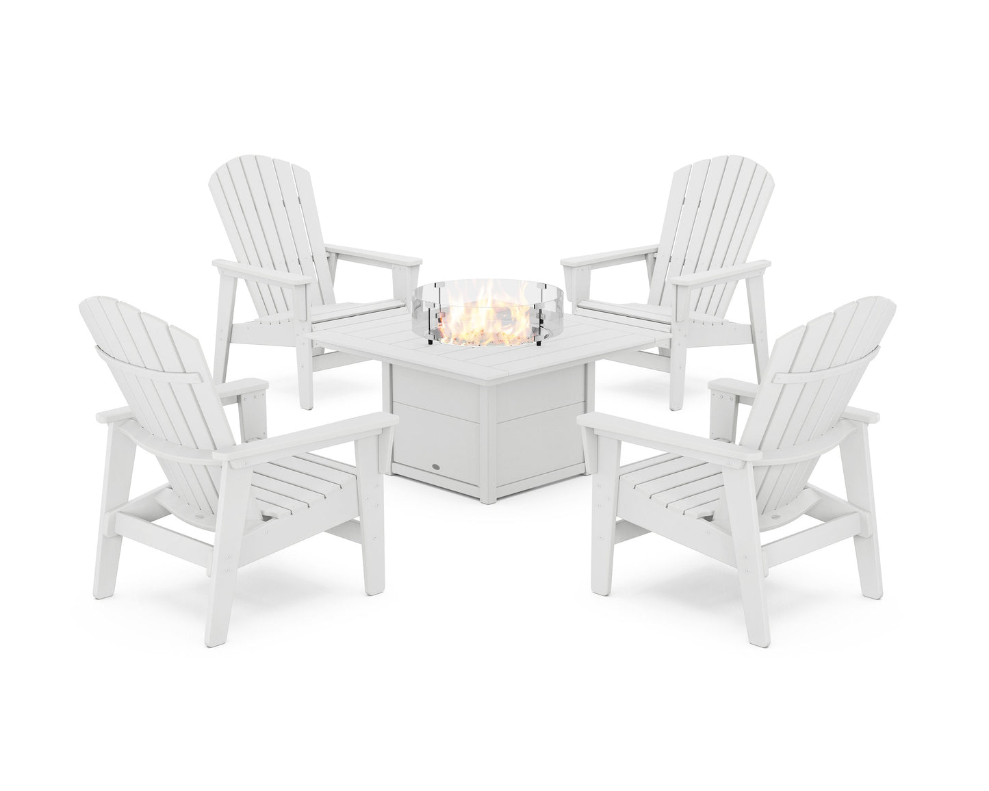 POLYWOOD 5-Piece Nautical Grand Upright Adirondack Conversation Set with Fire Pit Table — White