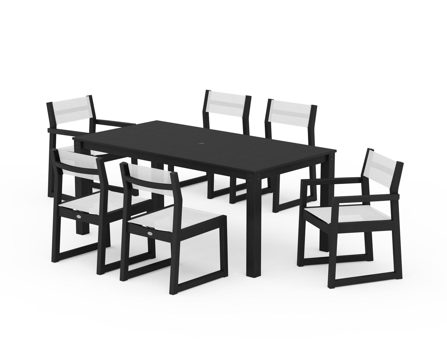 POLYWOOD EDGE Sling 7-Piece Parsons Dining Set — Black / White Sling