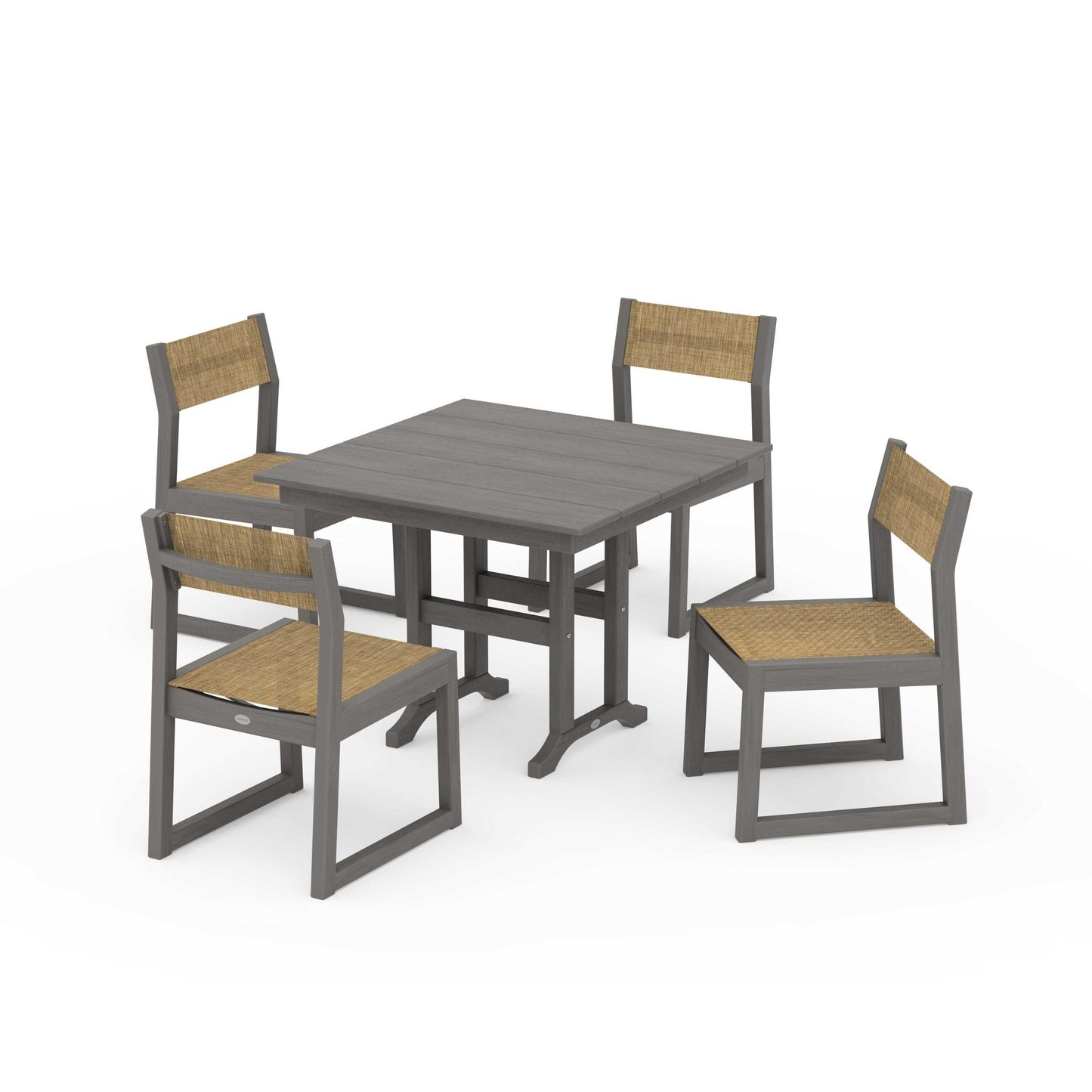 POLYWOOD EDGE Sling Side Chair 5-Piece Farmhouse Dining Set — Driftwood / Burlap Sling