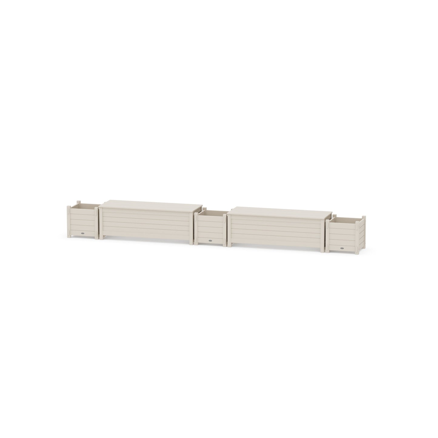 POLYWOOD 48" Nautical Straight Double Planter Storage Bench Set — Sand