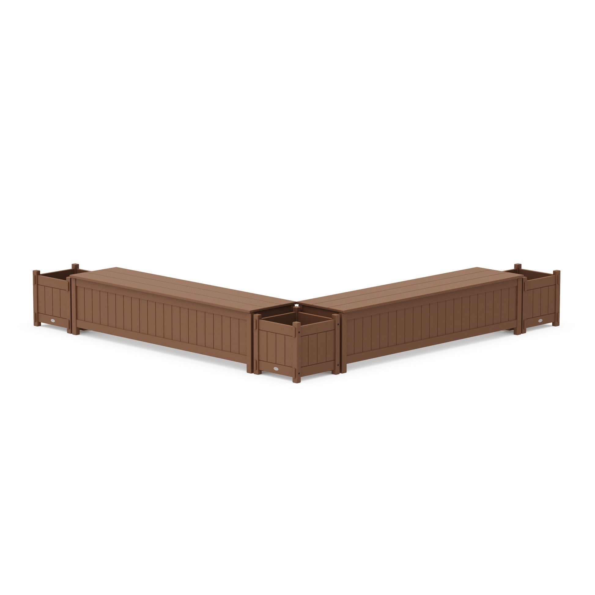 POLYWOOD 72" Vineyard L- Shaped Planter Storage Bench Corner Set — Teak
