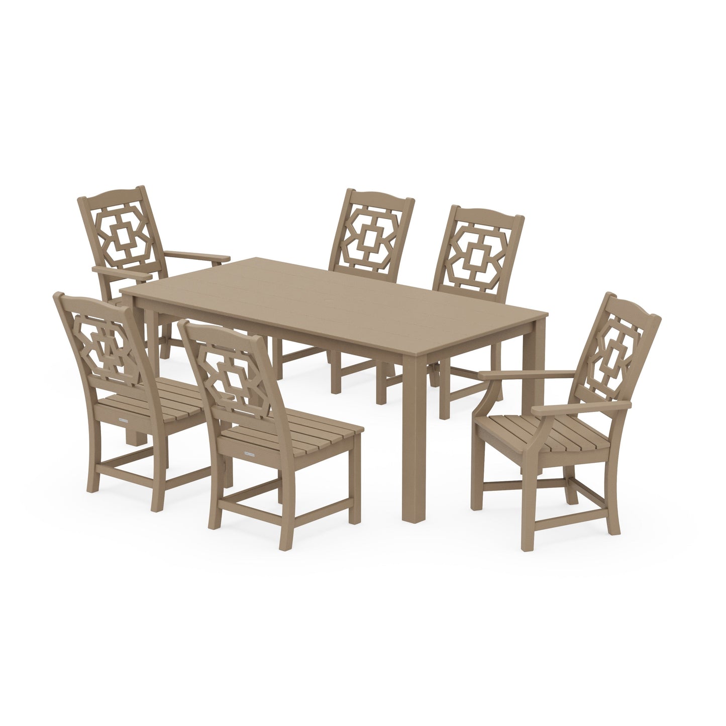 POLYWOOD Chinoiserie 7-Piece Parsons Dining Set — Vintage Sahara
