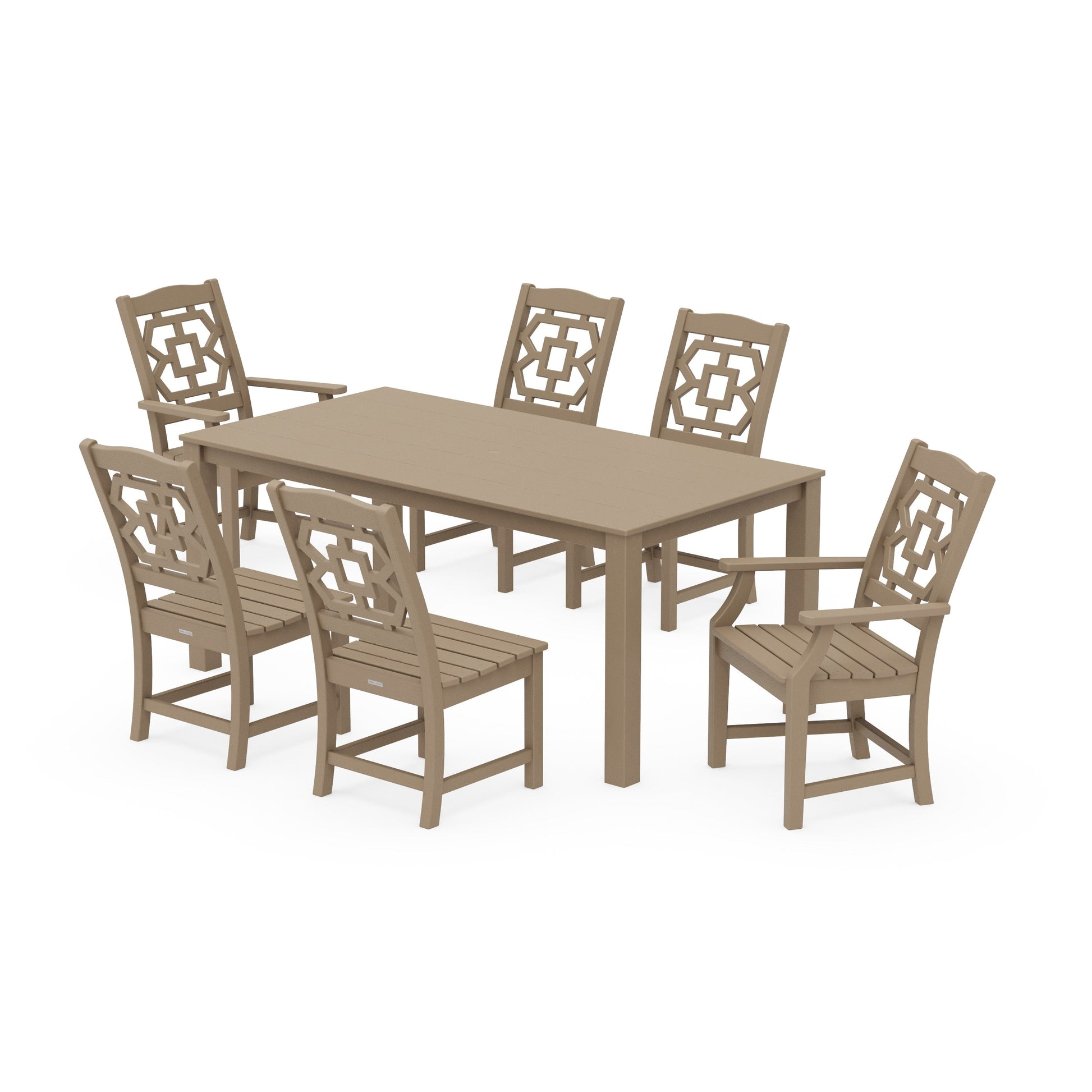 POLYWOOD Chinoiserie 7-Piece Parsons Dining Set — Vintage Sahara