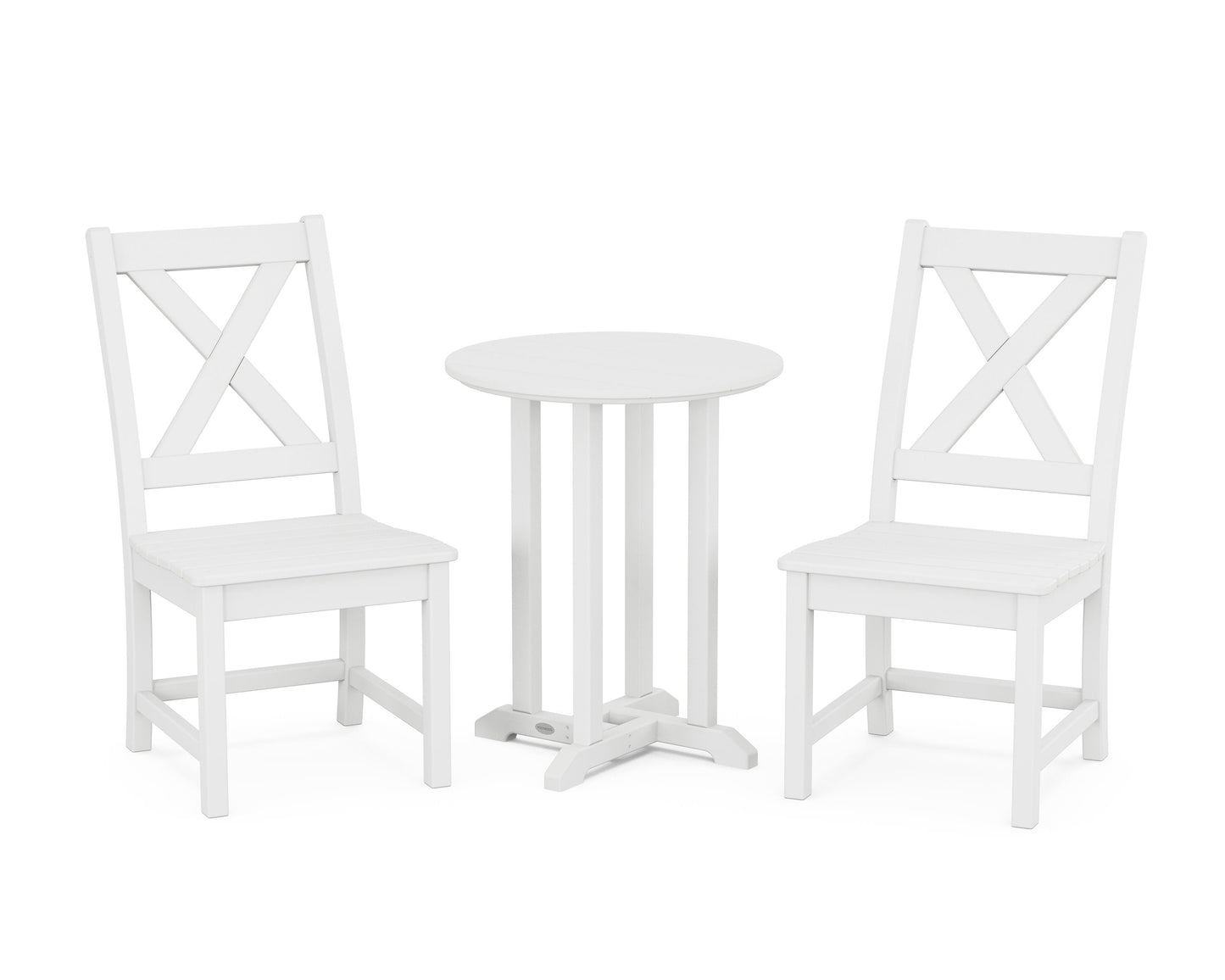 POLYWOOD Braxton Side Chair 3-Piece Round Bistro Dining Set — White