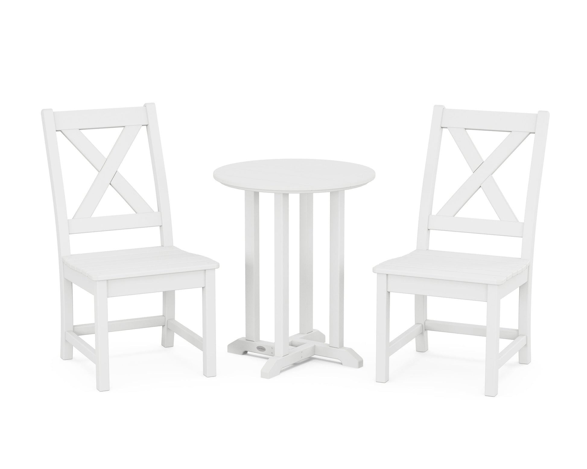 POLYWOOD Braxton Side Chair 3-Piece Round Bistro Dining Set — White