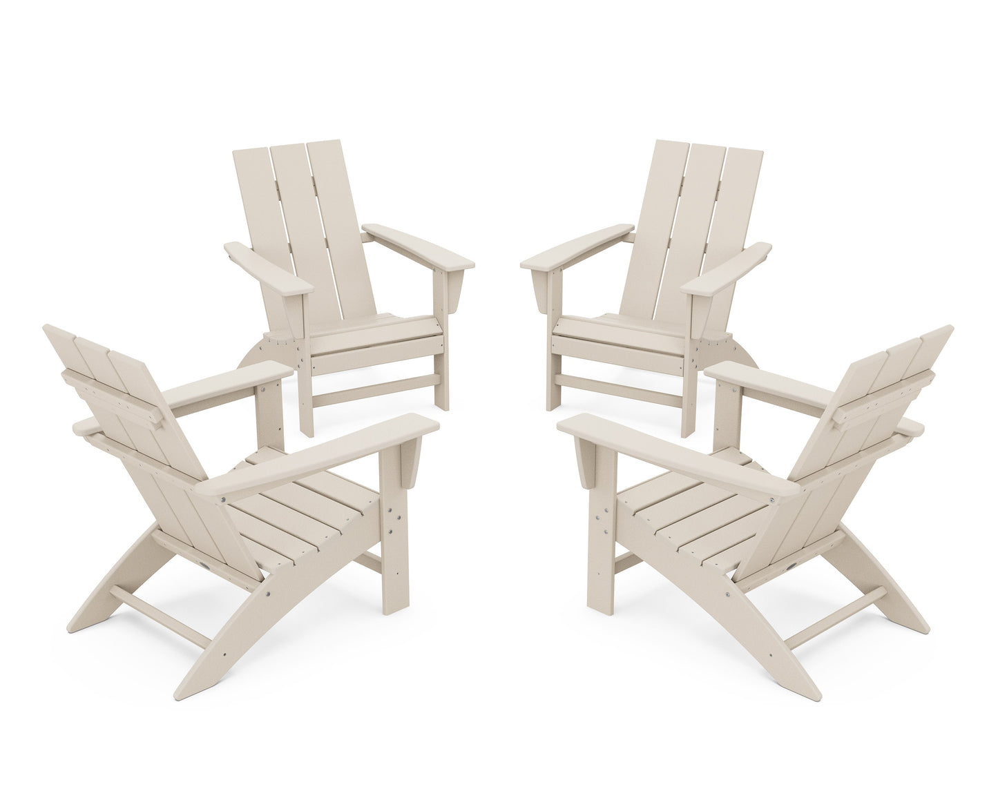 POLYWOOD 4-Piece Modern Adirondack Chair Conversation Set — Sand