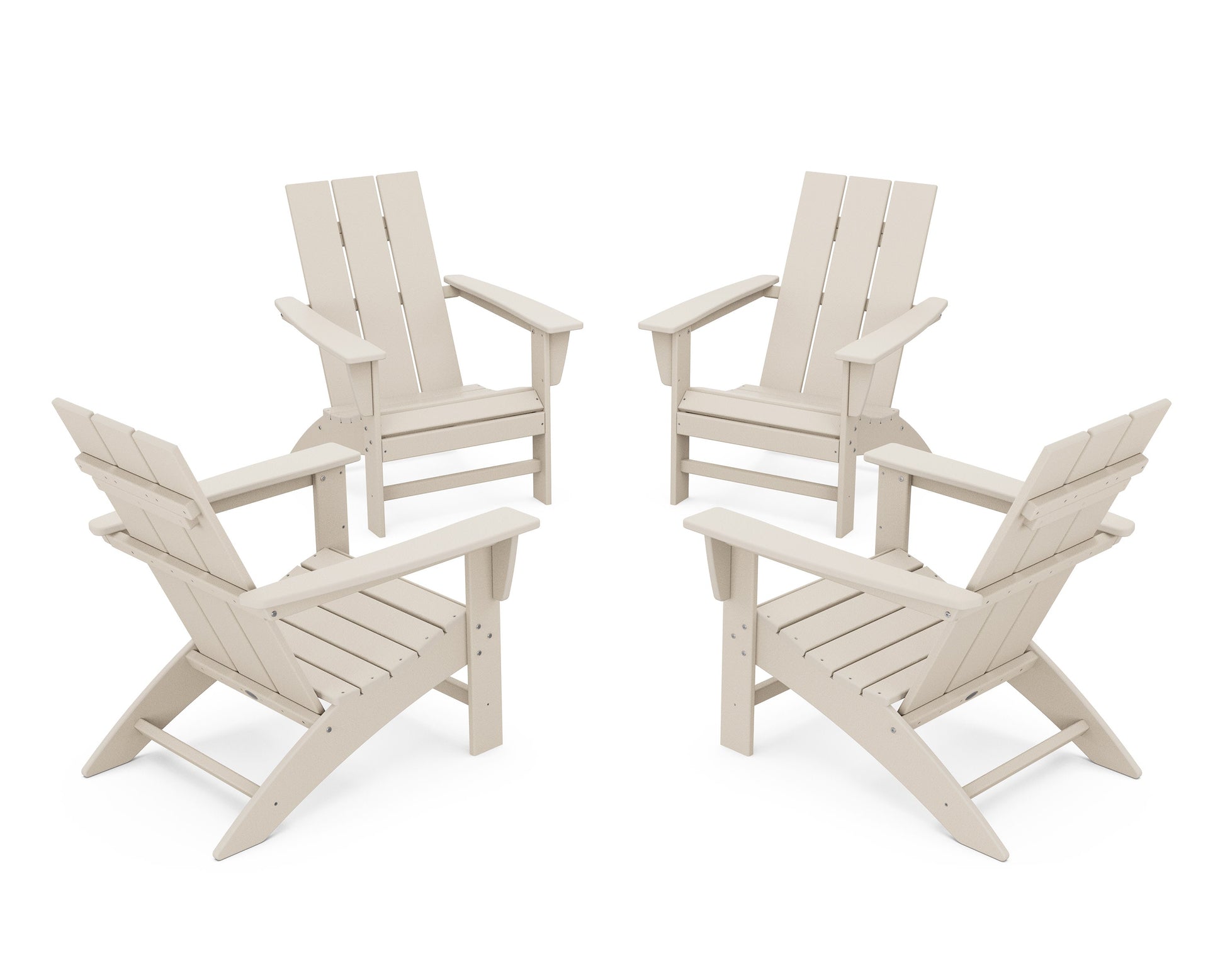 POLYWOOD 4-Piece Modern Adirondack Chair Conversation Set — Sand