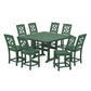 POLYWOOD Chinoiserie 9-Piece Square Farmhouse Side Chair Counter Set with Trestle Legs — Green