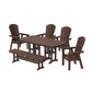 POLYWOOD Nautical Curveback Adirondack 6-Piece Dining Set with Bench — Mahogany
