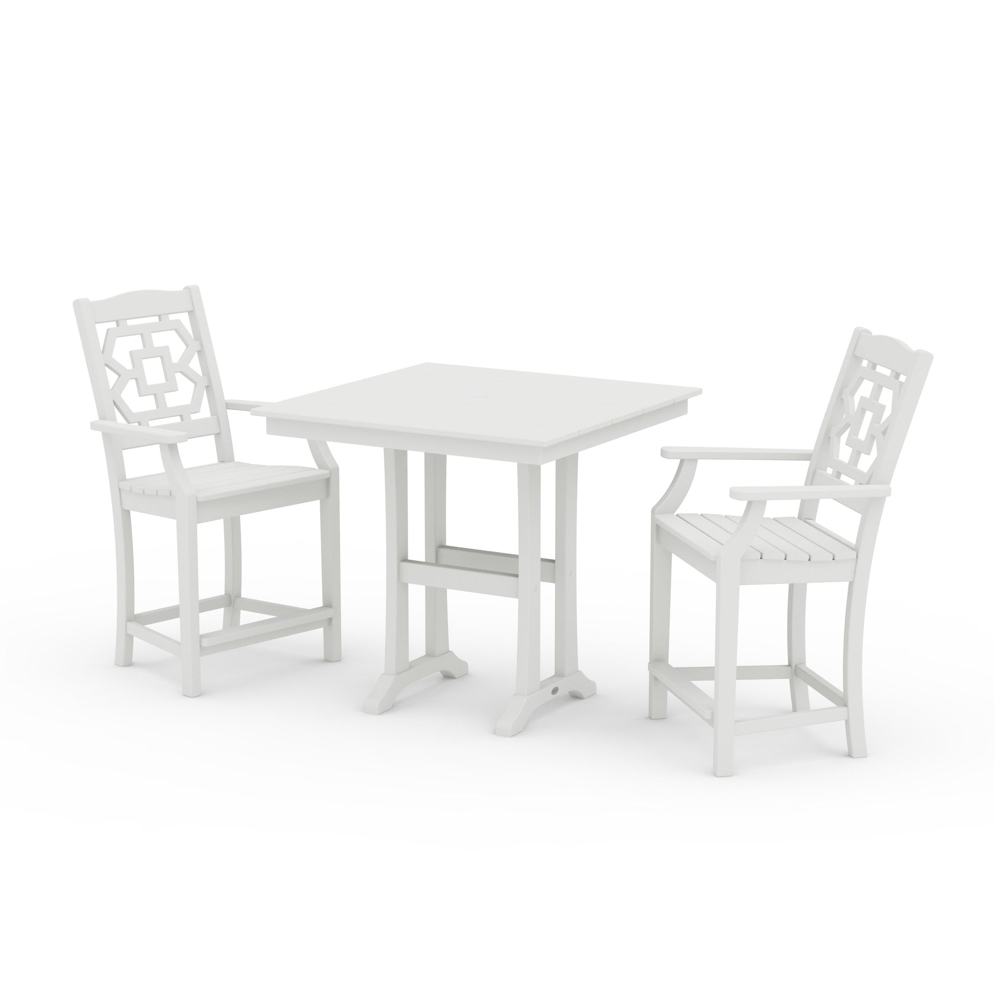 POLYWOOD Chinoiserie 3-Piece Farmhouse Counter Set with Trestle Legs — Vintage White