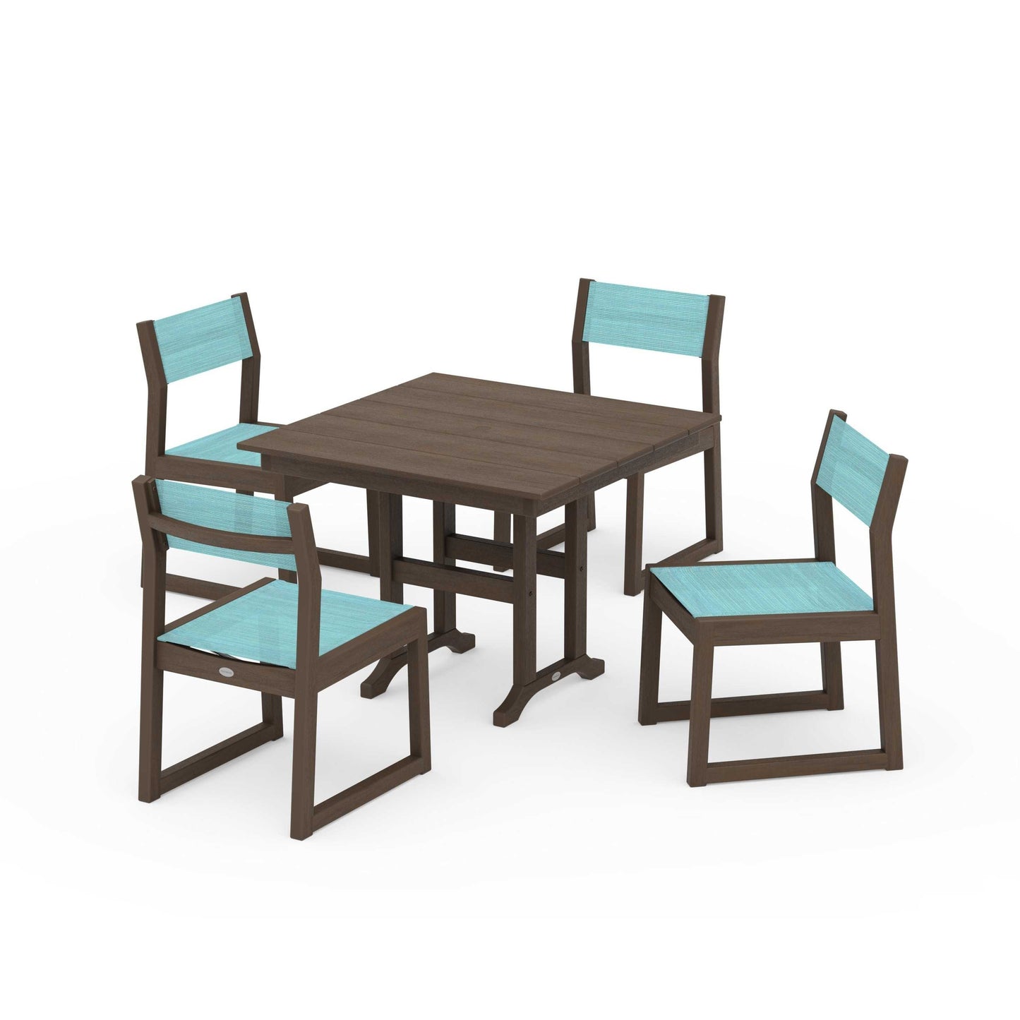 POLYWOOD EDGE Sling Side Chair 5-Piece Farmhouse Dining Set — Kona / Dupioni Aquamarine Sling