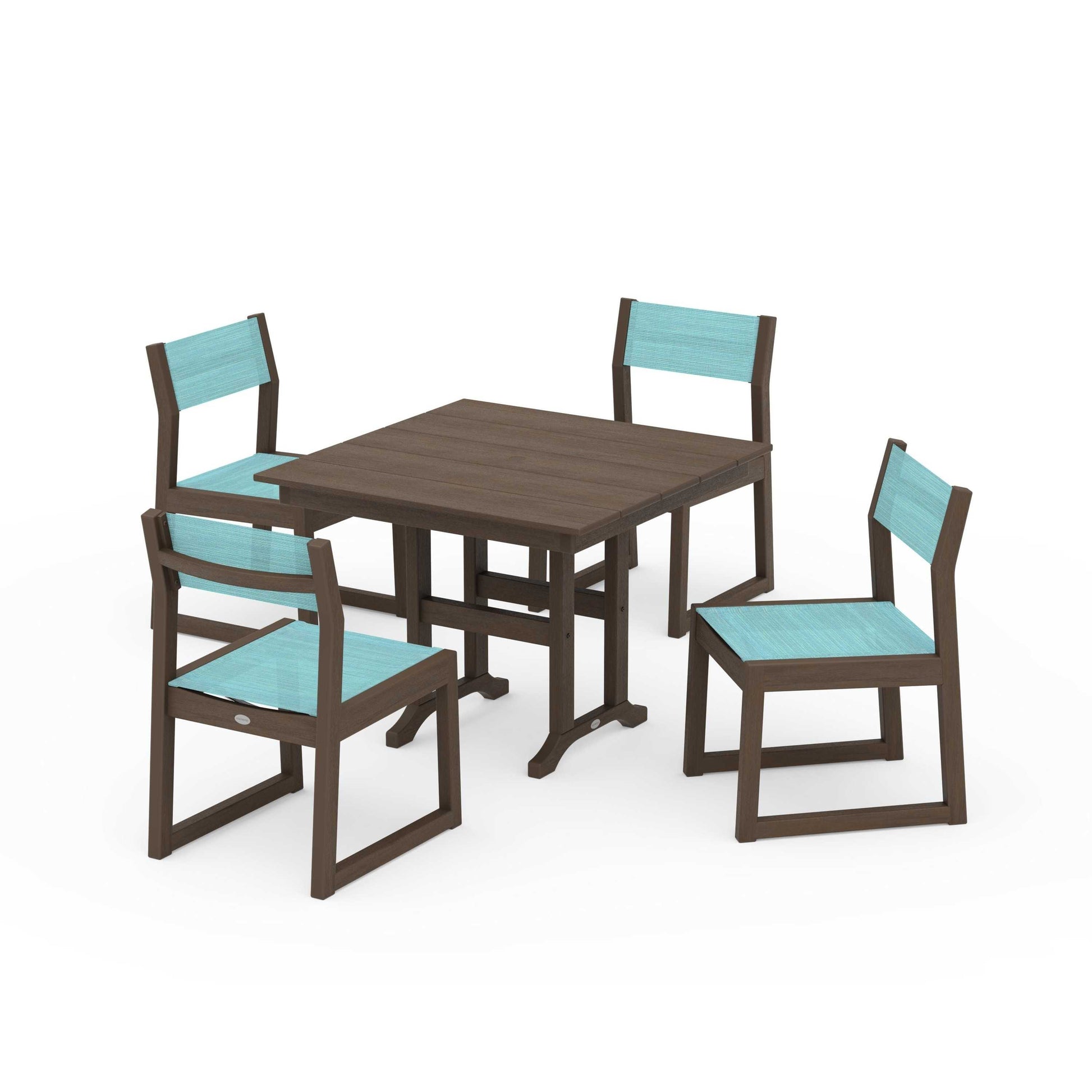 POLYWOOD EDGE Sling Side Chair 5-Piece Farmhouse Dining Set — Kona / Dupioni Aquamarine Sling