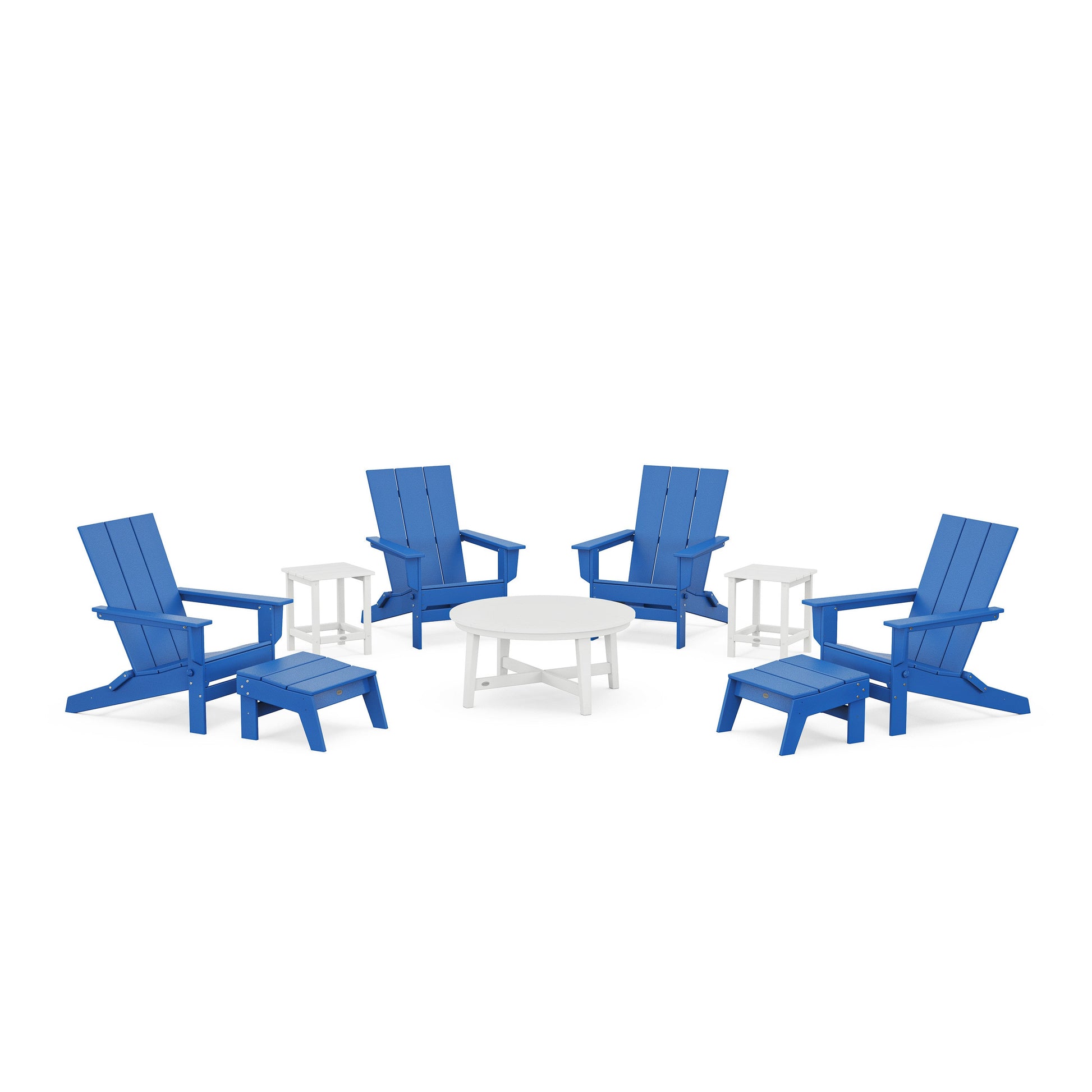 POLYWOOD Modern Studio Folding Adirondack 9-Piece Conversation Set — Pacific Blue